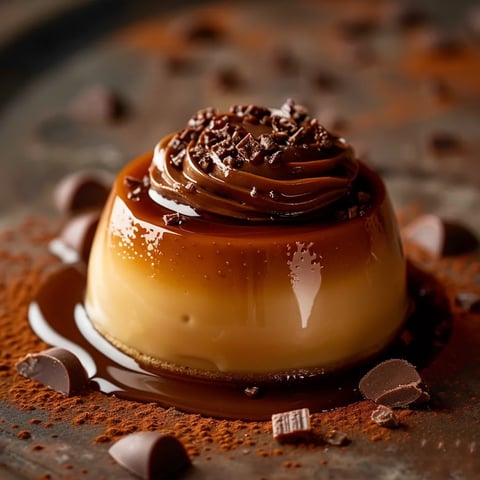 Cake com chocolate e caramelo.