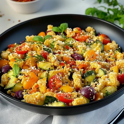 Um prato de comida com vegetais e cereais.