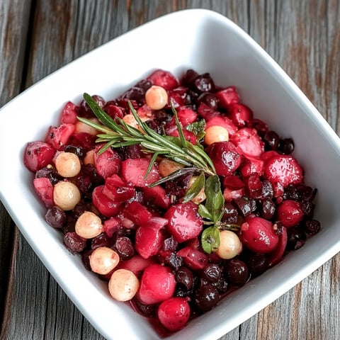 Um prato de frutas com cranberry, cereja e nozes.