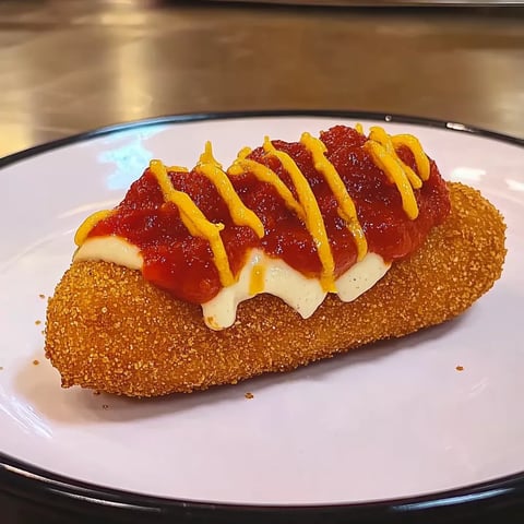 Hot dog com ketchup e relish.